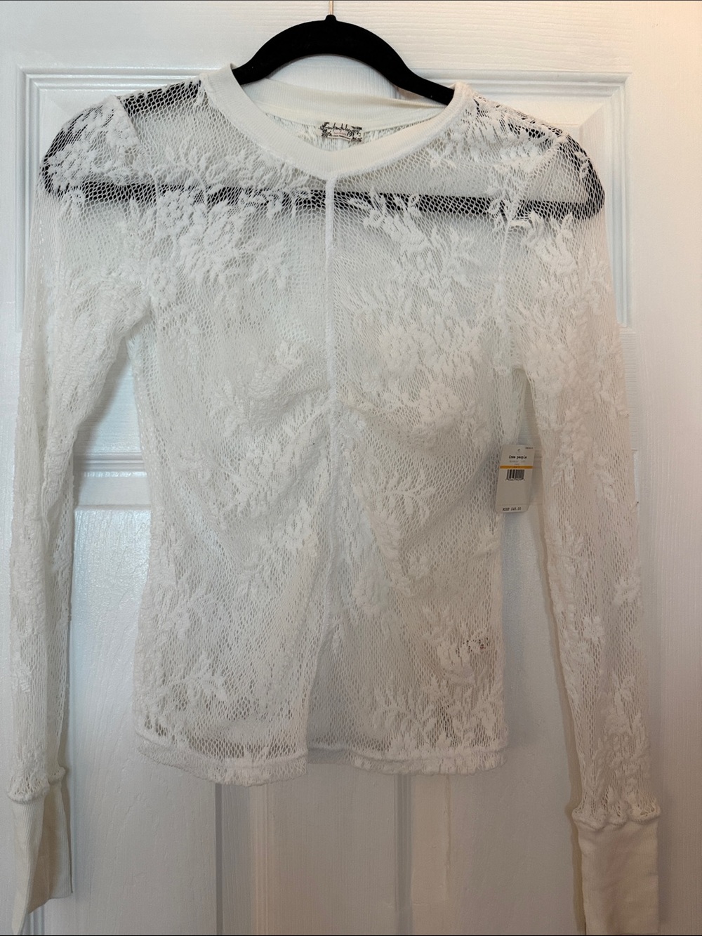 Free people White Lace Long-Sleeve Top - Elegant Floral Sheer